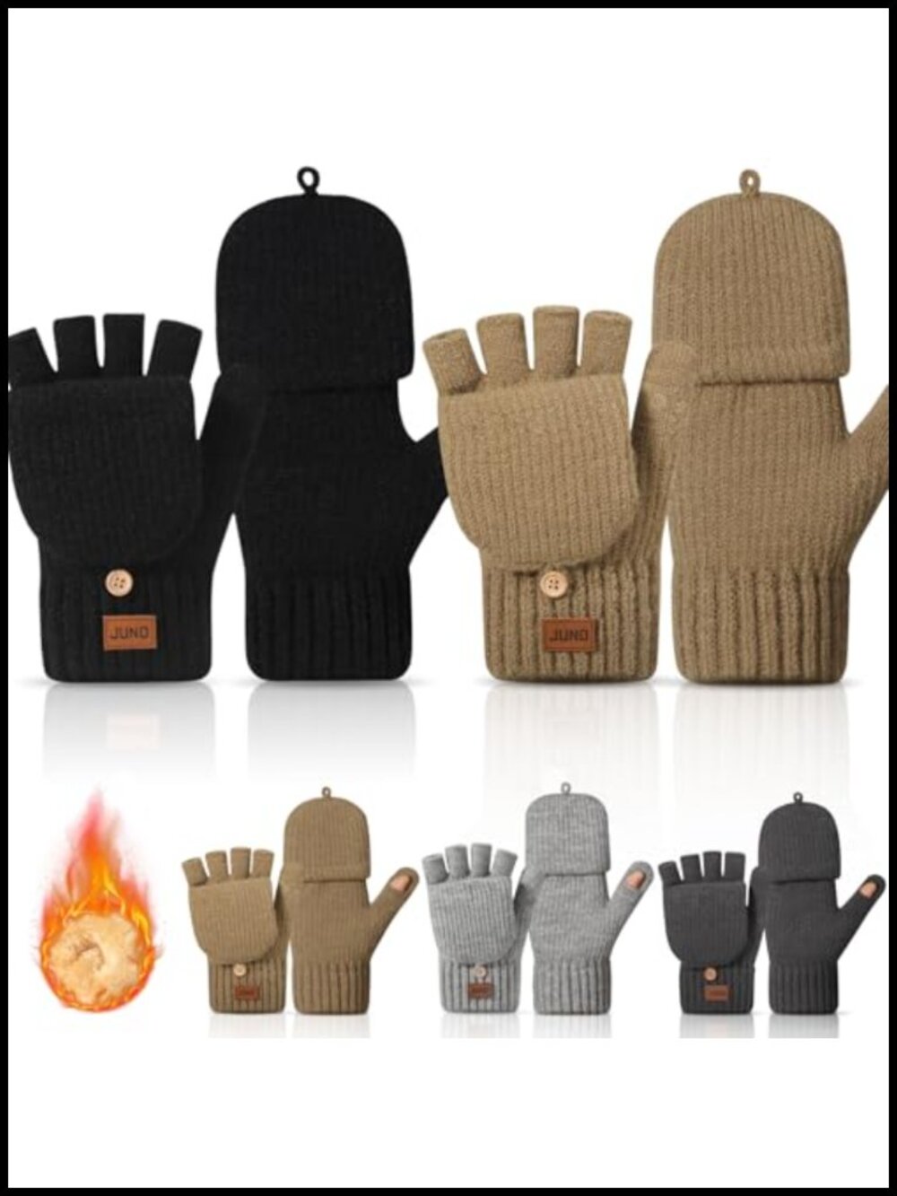 Fingerless Gloves Flip Top Mittens Thermal Lined Acrylic Knit Cold Weather